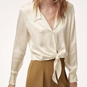 Wilfred Tie-front blouse | Light Birch/White | Size XS